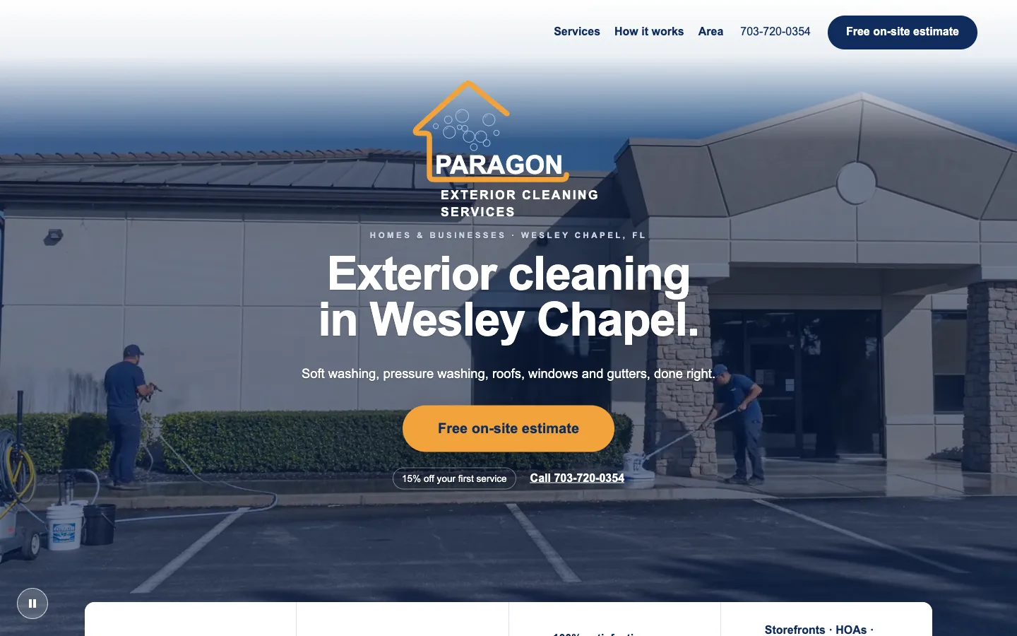 Paragon Exterior Cleaning website homepage, desktop view