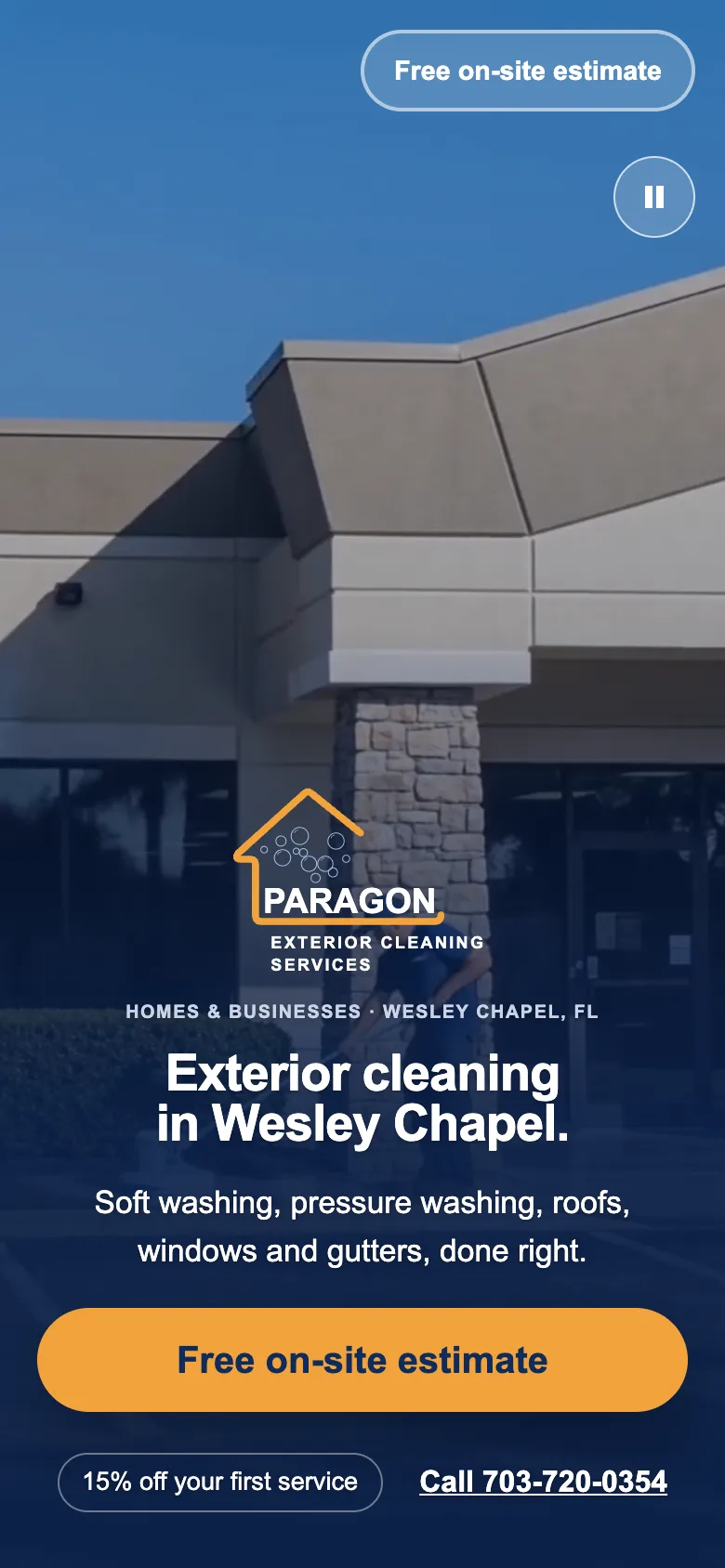 Paragon Exterior Cleaning website on a phone